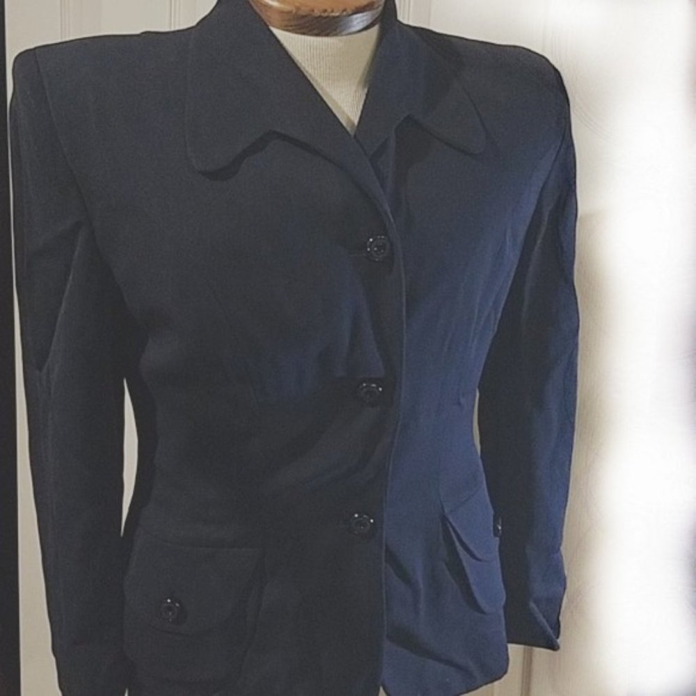 Vintage Forstmann Navy Blue Wool Skirt‎ Suit Blazer and Skirt